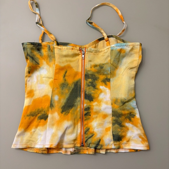 Pretty Little Thing Orange Tie Dye Print Structured Corset Top - Picture 3 of 4